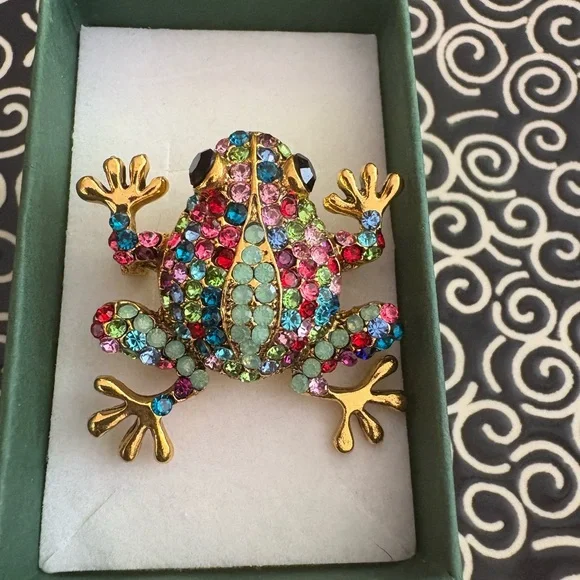 Colorful Rhinestone Frog Brooch - Picture 3 of 12